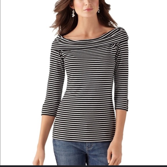 WHBM Striped Off Shoulder 3/4 Sleeve Blouse Size XS w/ Silicone Lining - Picture 1 of 5